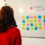 Person standing in front of a whiteboard mapping organisational culture and values